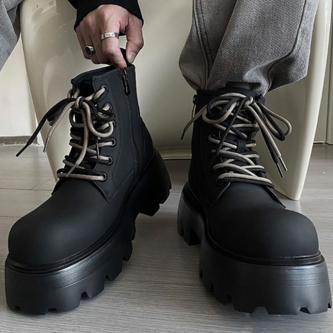 予約販売】ブーツ メンズ ビッグシルエット ゴツ底 厚底 7cm 靴 