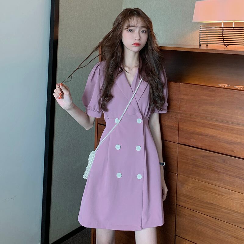 ドレス サマースタイルスタンダードスカート レトロ 夏物 パープル YY-ファッション90025079943