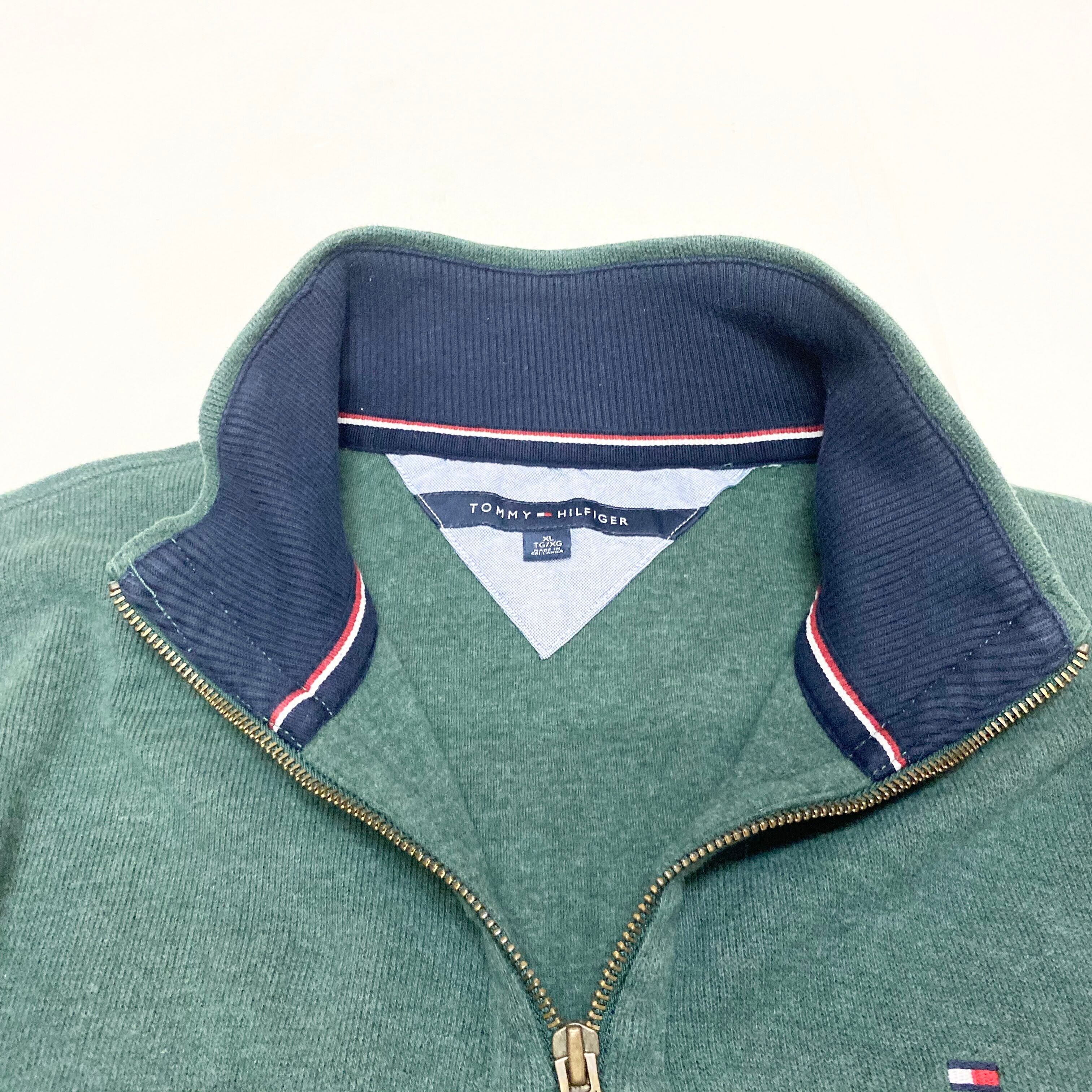 TOMMY HILFIGER トミーヒルフィガー ハーフジップスウェット トレーナー ハイネック グリーン 緑色 メンズXL 古着 【スウェット】 |  cave 古着屋【公式】古着通販サイト