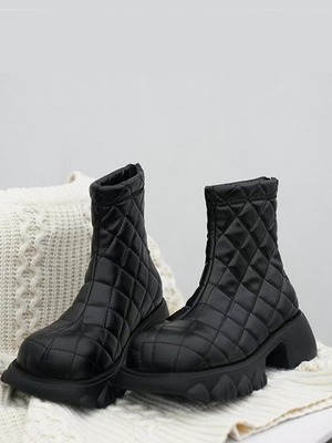 Quilted design short boots [SH040]