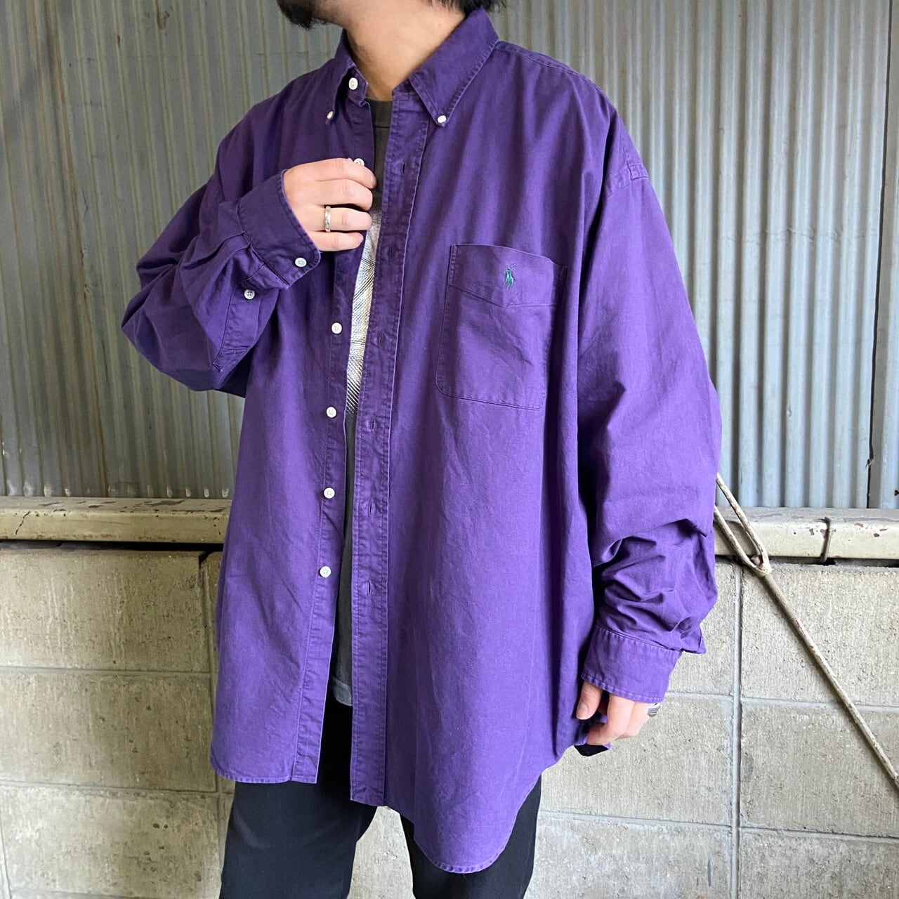 スーパービッグサイズ RALPH LAUREN ラルフローレン BIG SHIRT 長袖 オックスフォードシャツ メンズ 3XL相当 古着 90s  ビンテージ ヴィンテージ ビッグシャツ ボタンダウンシャツ パープル 紫色 大きいサイズ 【長袖シャツ】 | cave 古着屋【公式】古着通販サイト