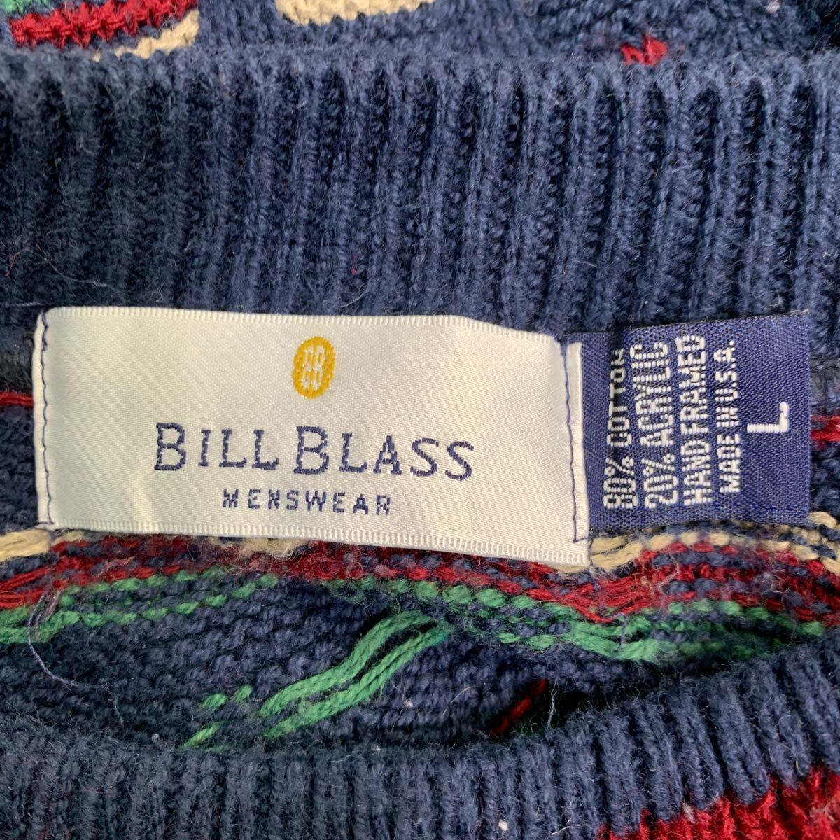 BILL BLASS ニット セーター 総柄 ネイビー USA製 古着卸 BILL BLASS ニット セーター 総柄 ネイビー USA製 古着卸