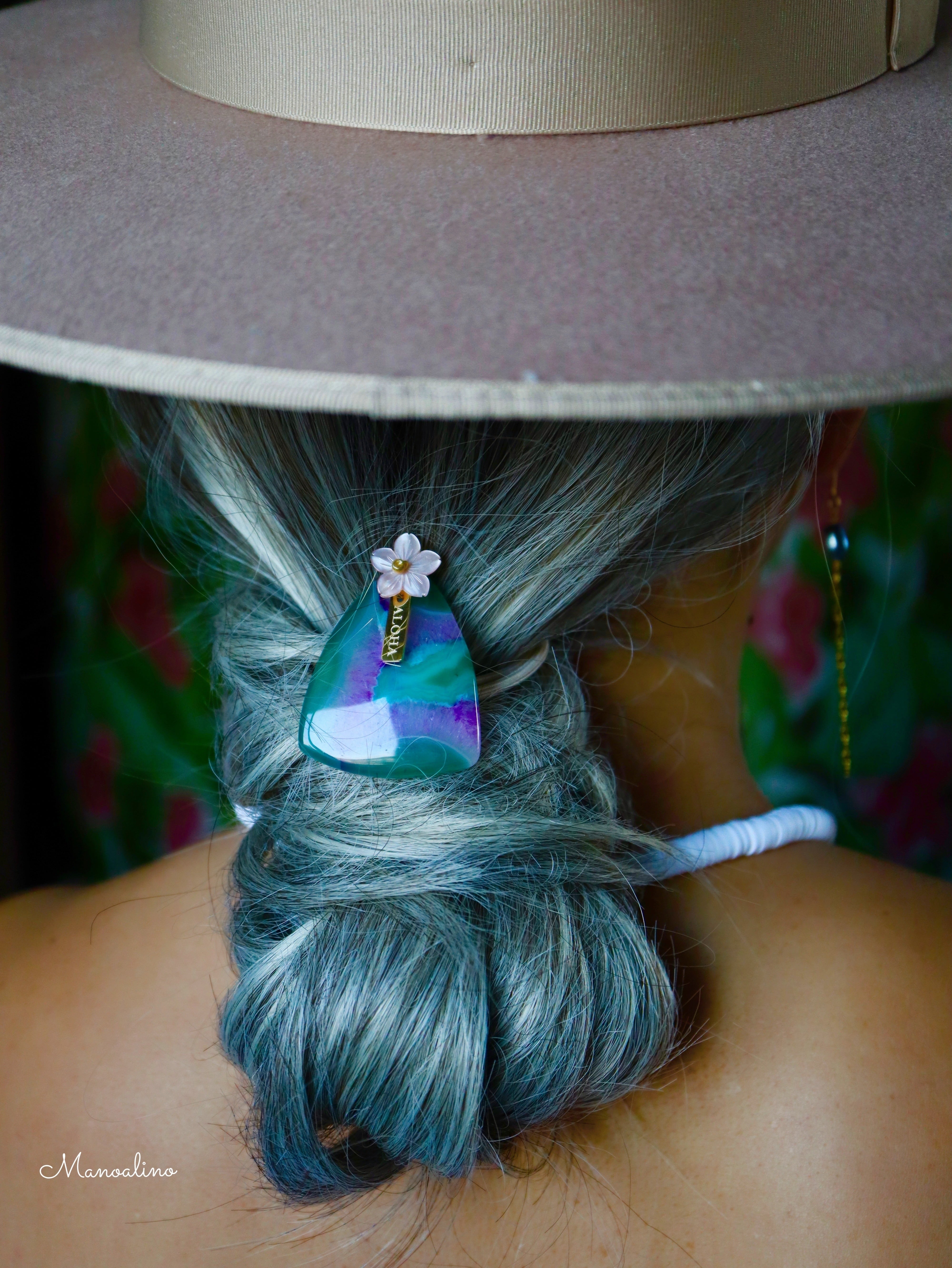 Gradation agate×Plumeria hair accessory(グラデーションアゲート瑪瑙