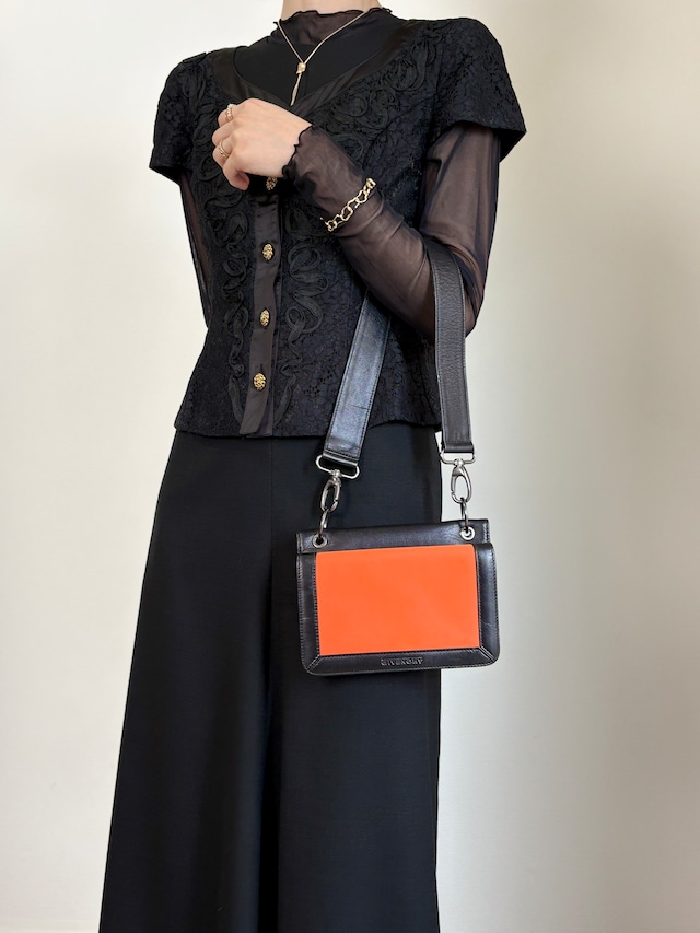 GIVENCHY ジバンシィ ショルダーバッグ ブラック オレンジ ロゴ レザー ナイロン セミショルダーバッグ vintage ヴィンテージ オールド ahpuhk