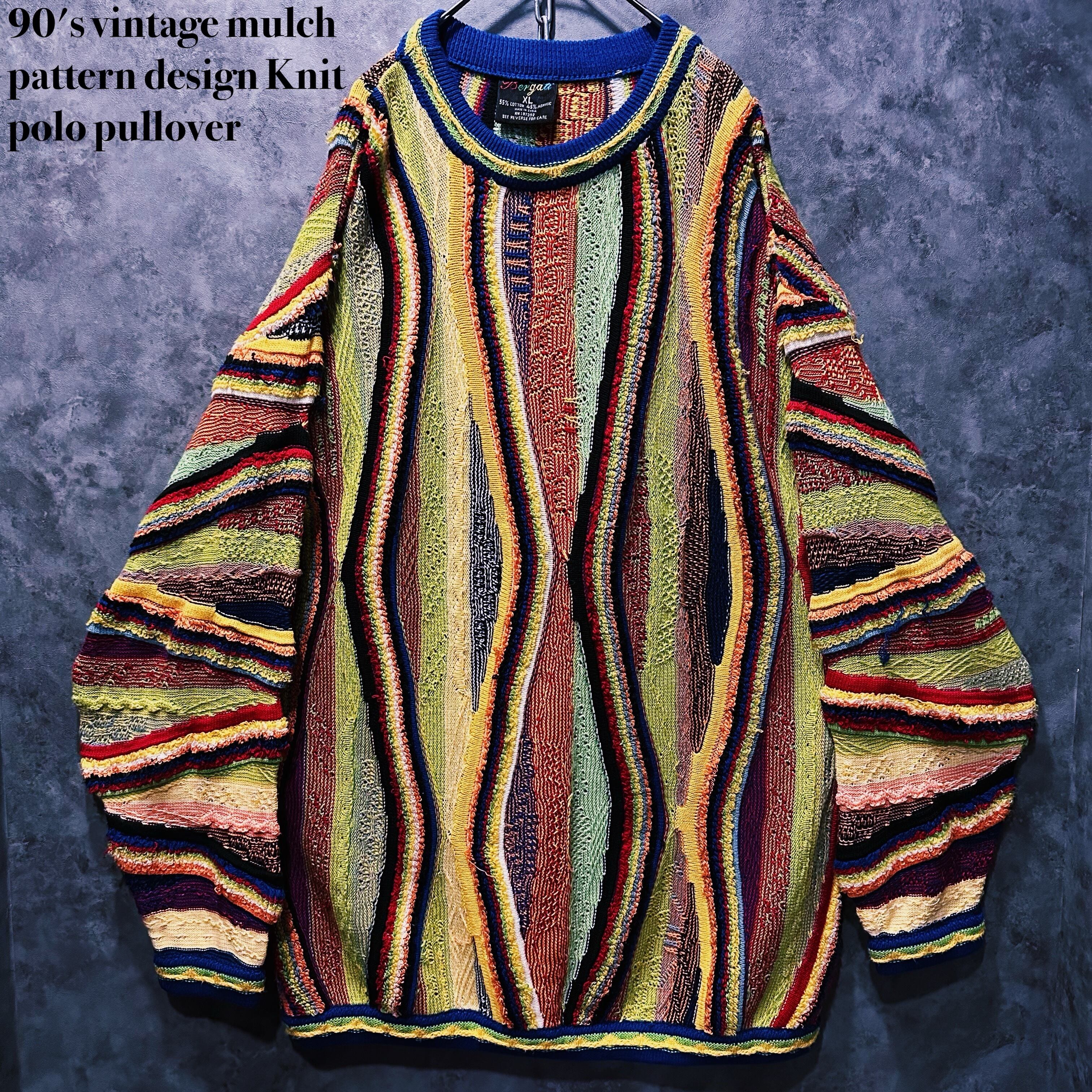 【doppio】90's vintage mulch pattern design Knit polo pullover