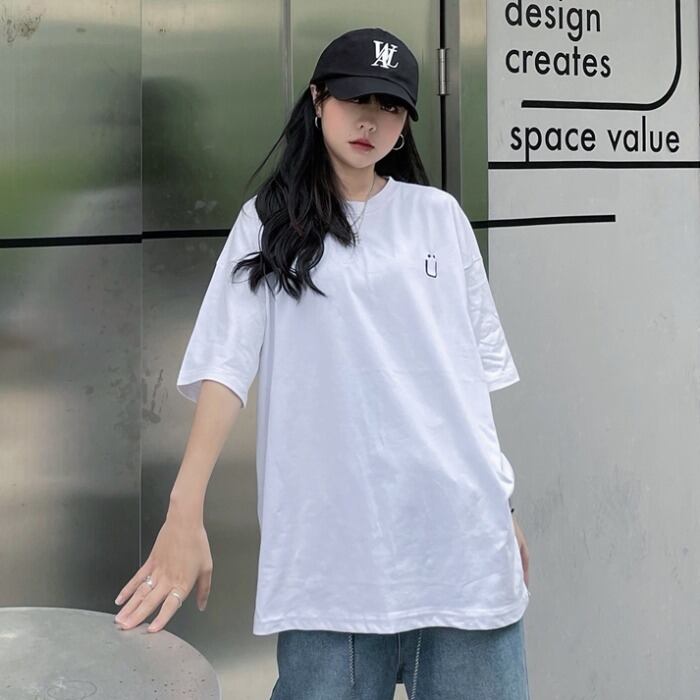 サマーカジュアルTシャツ シャツ ルーズレディースホワイトラウンドネック 夏物 Oネック ケッペル3630849681