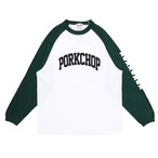 COLLEGE RAGLAN L/S TEE/WHITE×GREEN