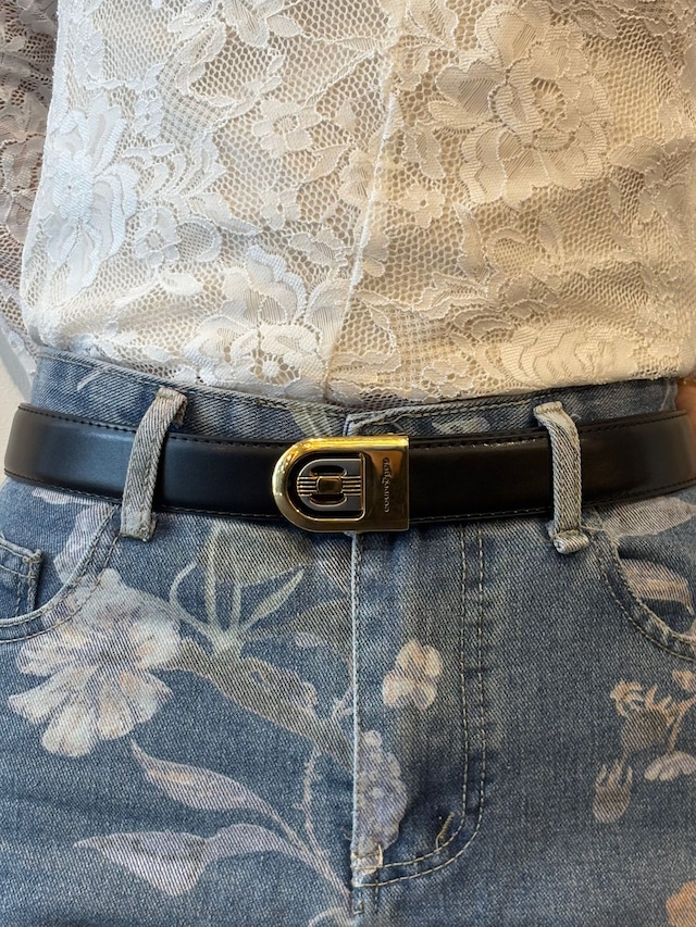 courreges / vintage gold×silver×black logo leather belt.
