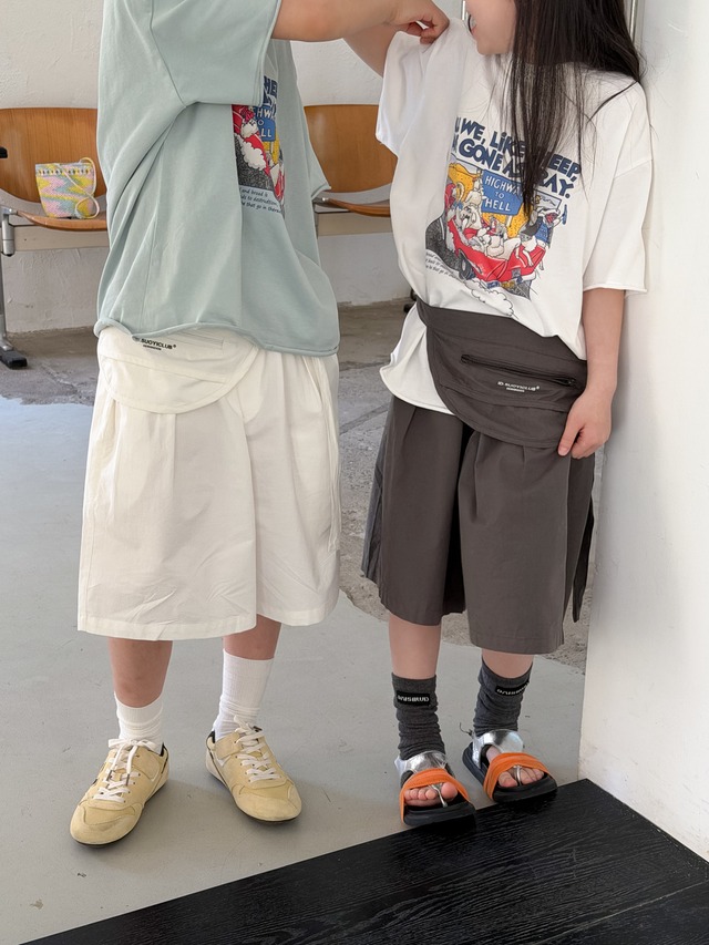 【KID】ゆったりワイドシルエット無地パニーニハーフパンツ - 7