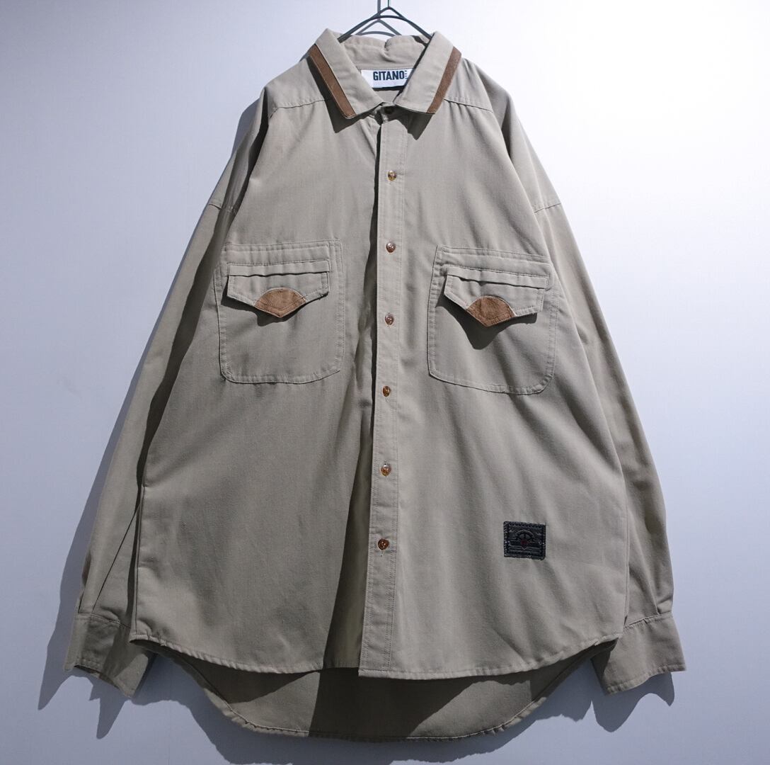 90s "GITANO" Beige Leather Switching Design Shirt