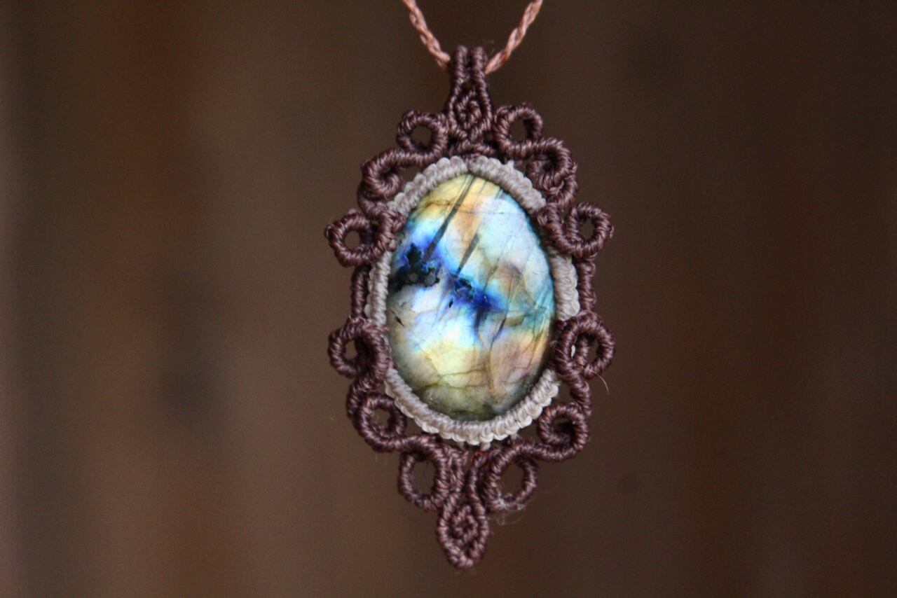 Multi color Labradorite  micro macrame design pendant