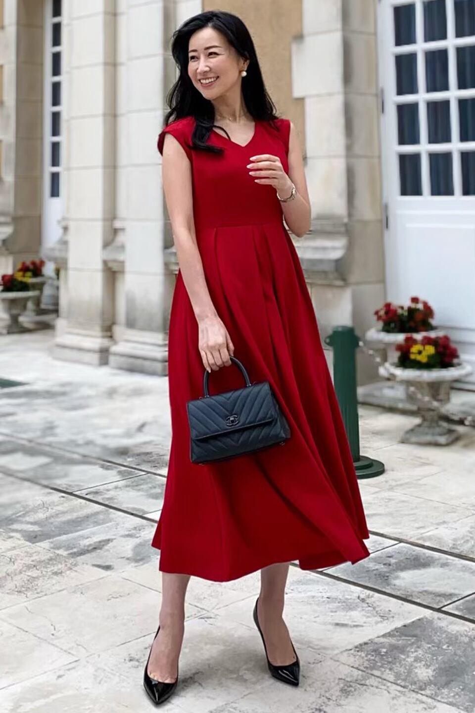 フィットアンドフレアワンピース レッド Huppe