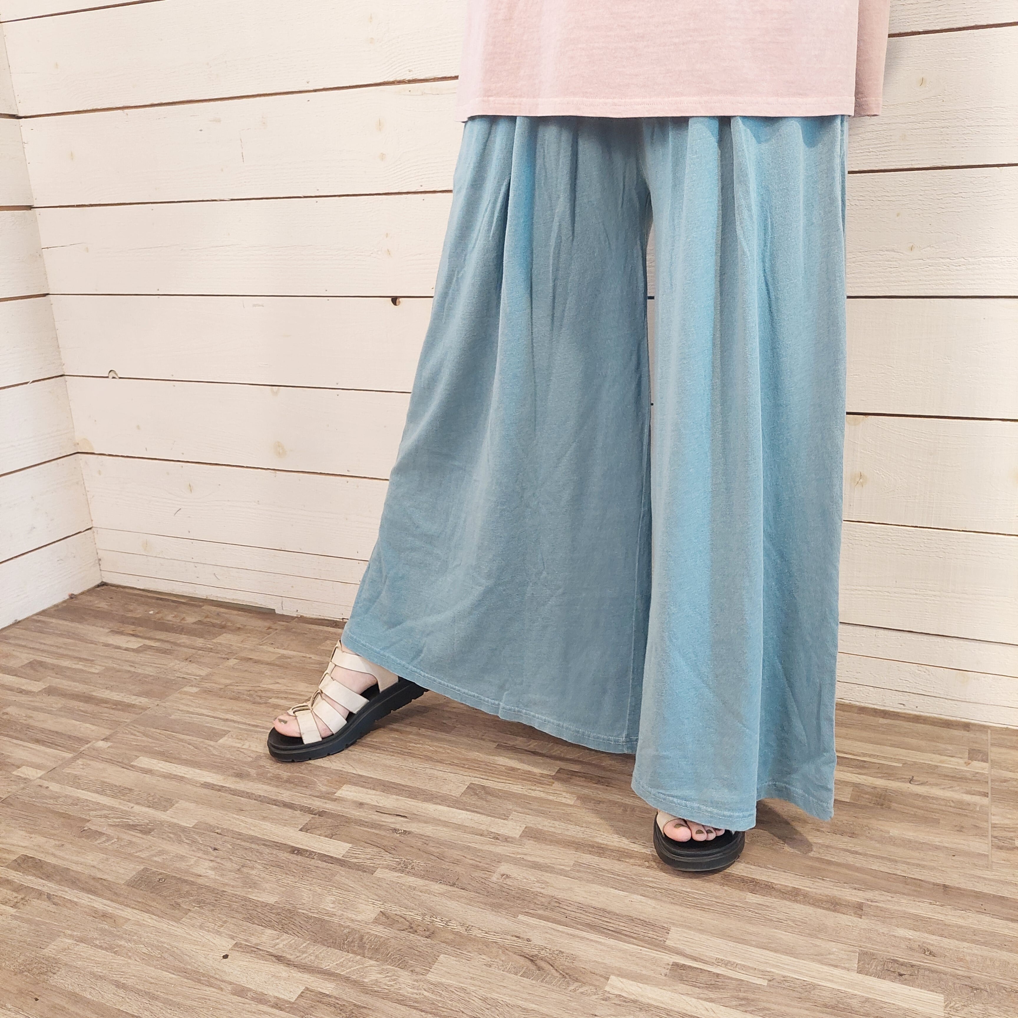 『People's』2801  インディゴ天竺ボックスタックワイドパンツ　
