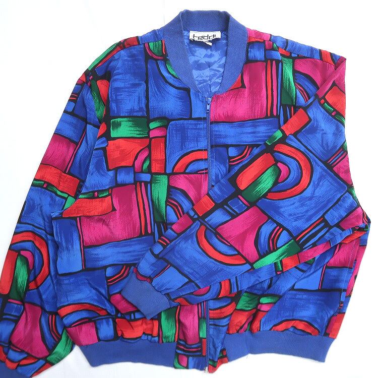 古着 〜90年代 Teddi 総柄 ジップアップジャケット ブルゾン 表記