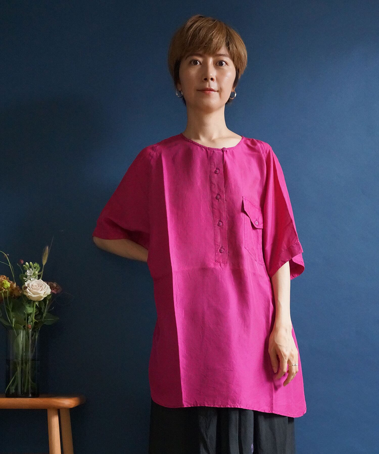 【送料無料】80's magenta pink silk blouse