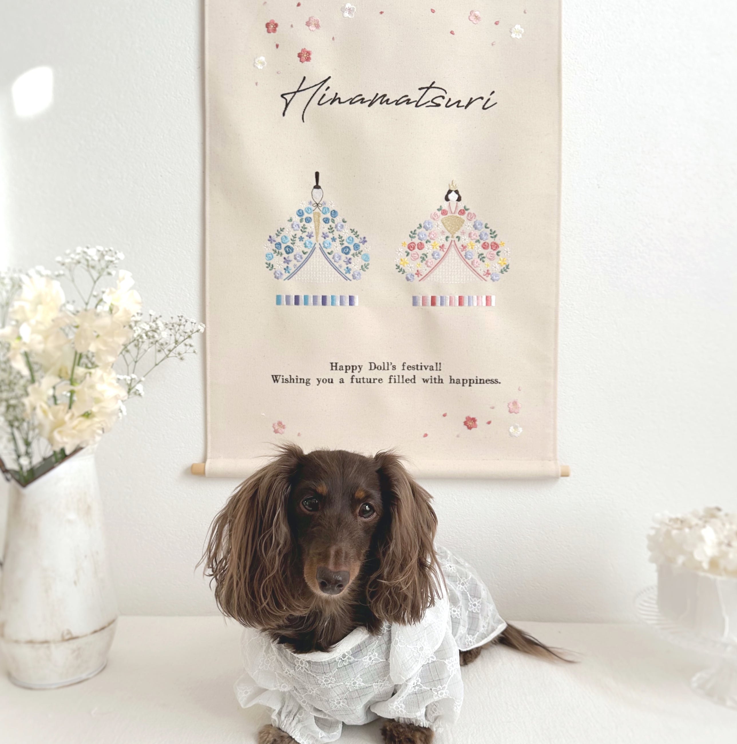 送料無料・名入れ可】刺繍ひな祭りタペストリー《大サイズ》桃の節句