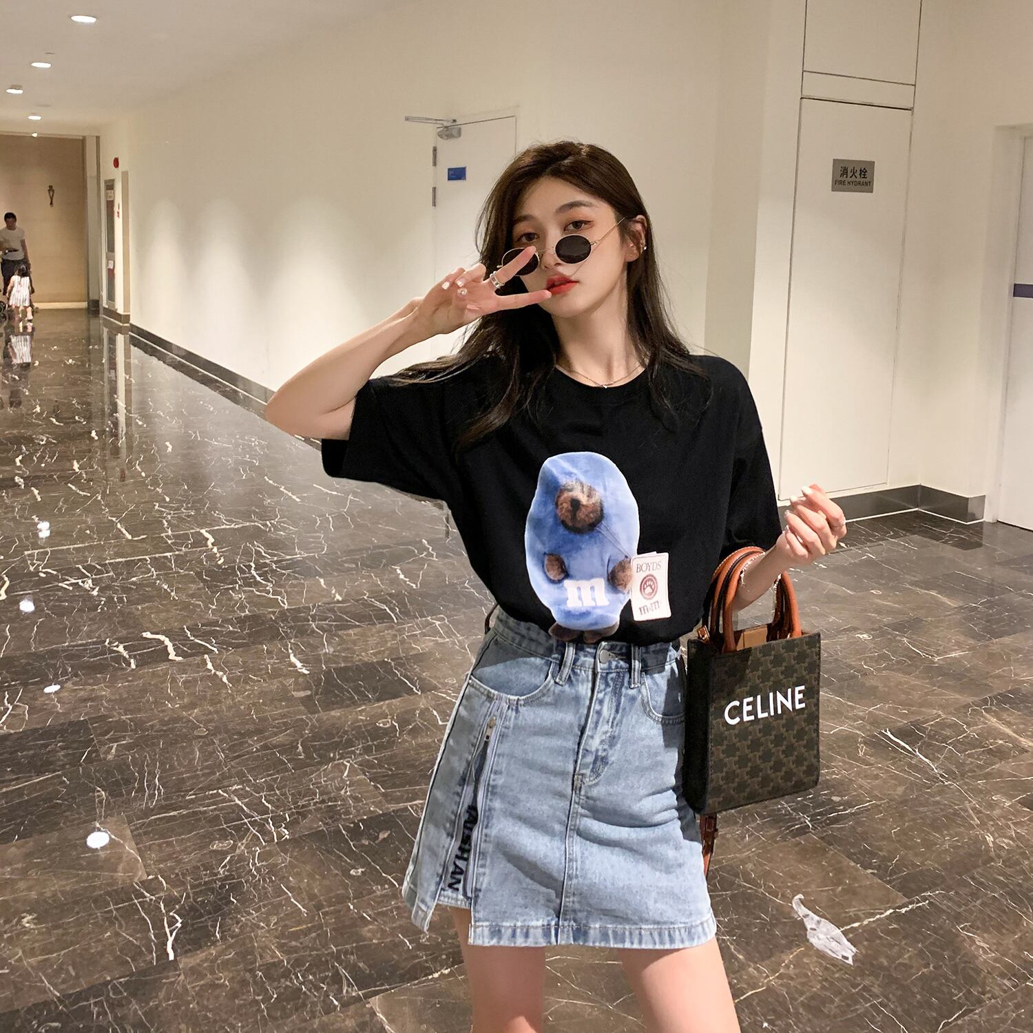 ブラックスタンダードスタイルプリントTシャツ サマートップス レトロ 夏物 6Du_Shop_Women80909102653