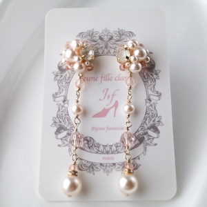 【Milky Pearl 〜Cream Rose〜】2way ミルキーパールビジューピアス/イヤリング