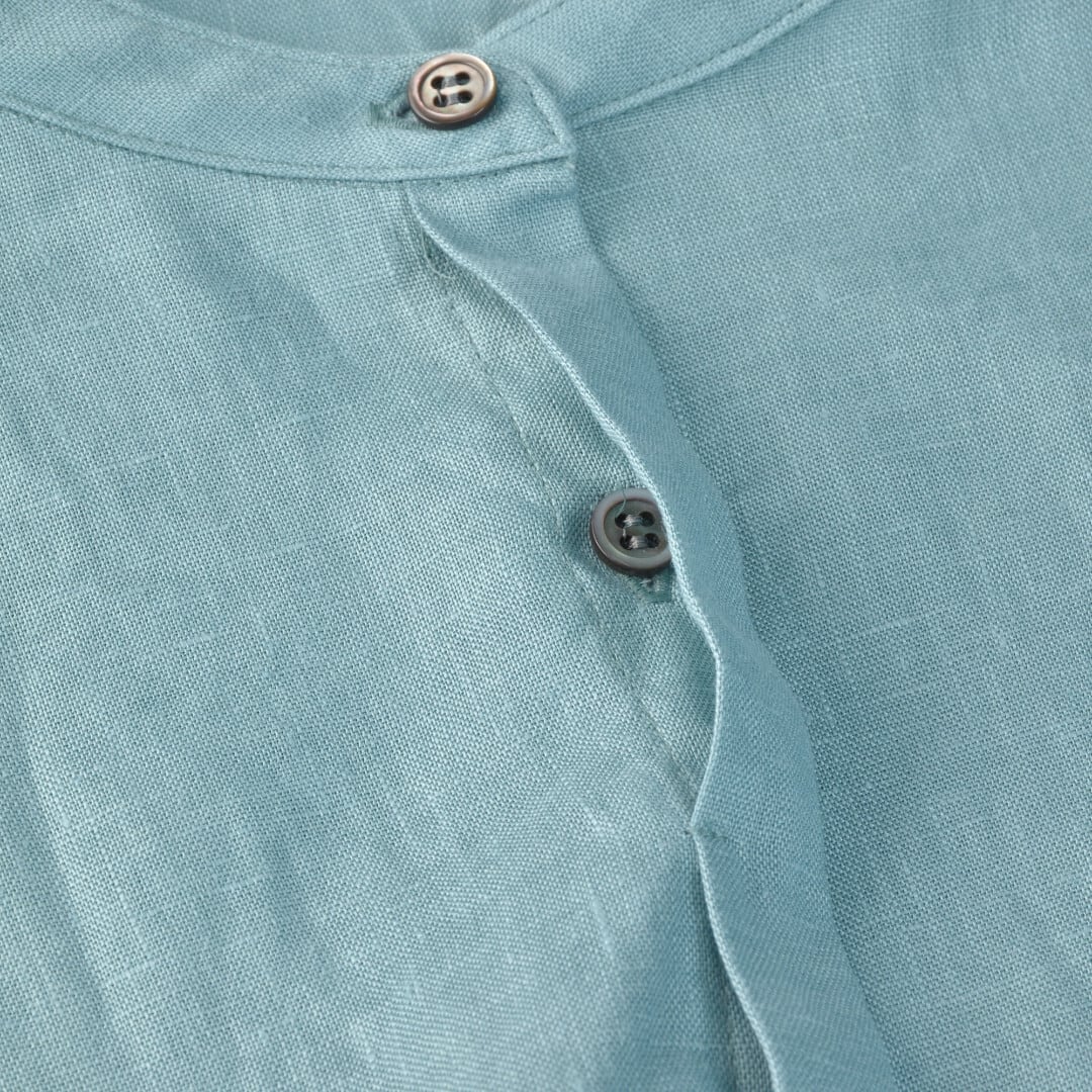 アトリエナルセリネンシャツギャザーワンピース美品アクアブルー linen shirt gather one-piece / aqua blue - atelier naruse