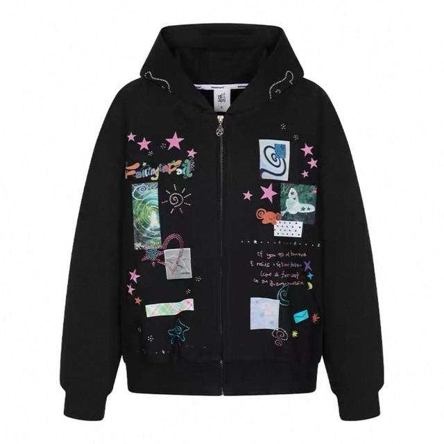 [BETWEENAND] Black Notebook Loose Hoodie