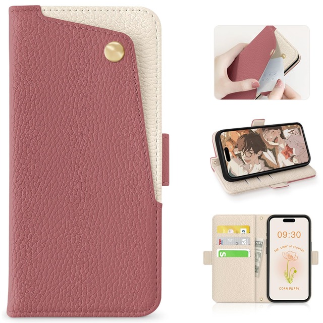 CASSYOOK for iphone 17 ケース 手帳型 スマホケース iphone 17 財布型 カードポケット付き アイフォン17 ケース 全面保護 あいふおん17ケース カード収納 横置きスタンド機能 高級PUレザー おしゃれ 上質な手触り 擦り傷防止(スイカレッド)