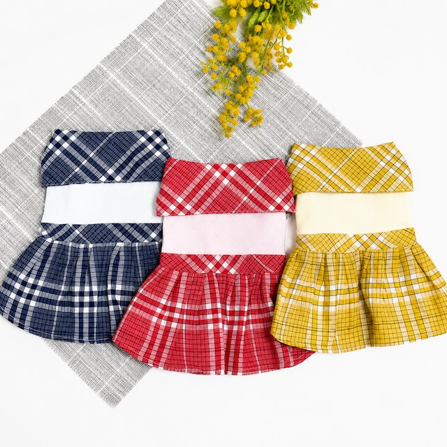 rora check sailor one-piece S ~ XL 3color / 犬服 春夏 ワンピース チェック柄 セーラー服 犬の服 お揃い 可愛い ドッグウェア お出かけ onepiece68