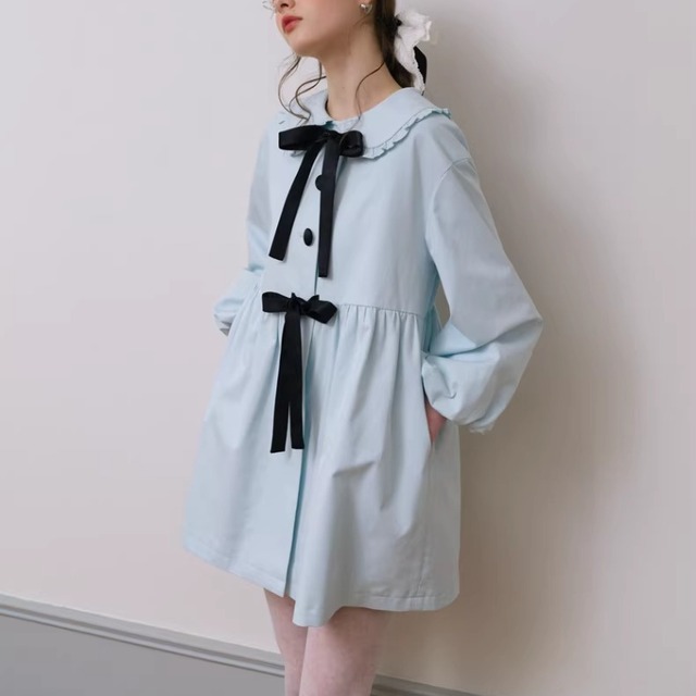 Double ribbon lantern sleeve coat 00279