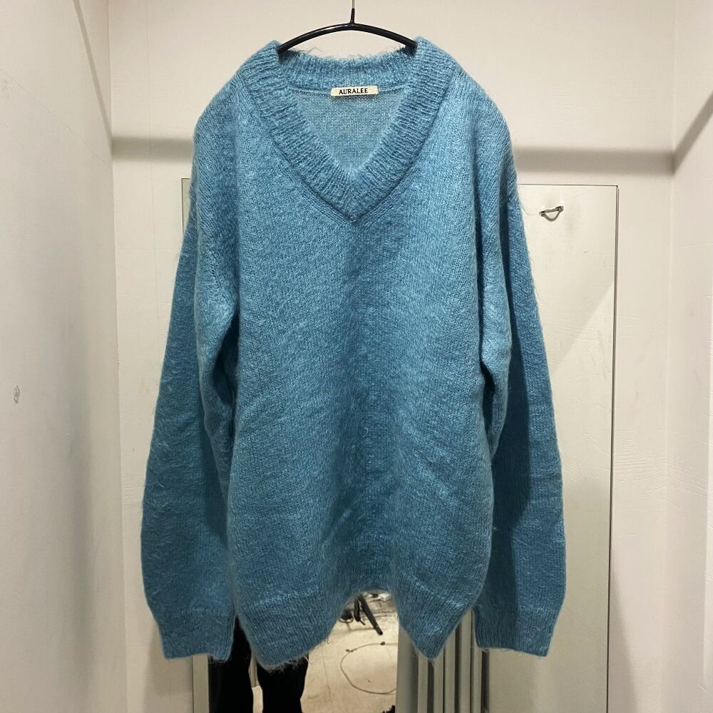 AURALEE オーラリー BRUSHED SUPER KID MOHAIR KNIT V-NECK モヘヤ  