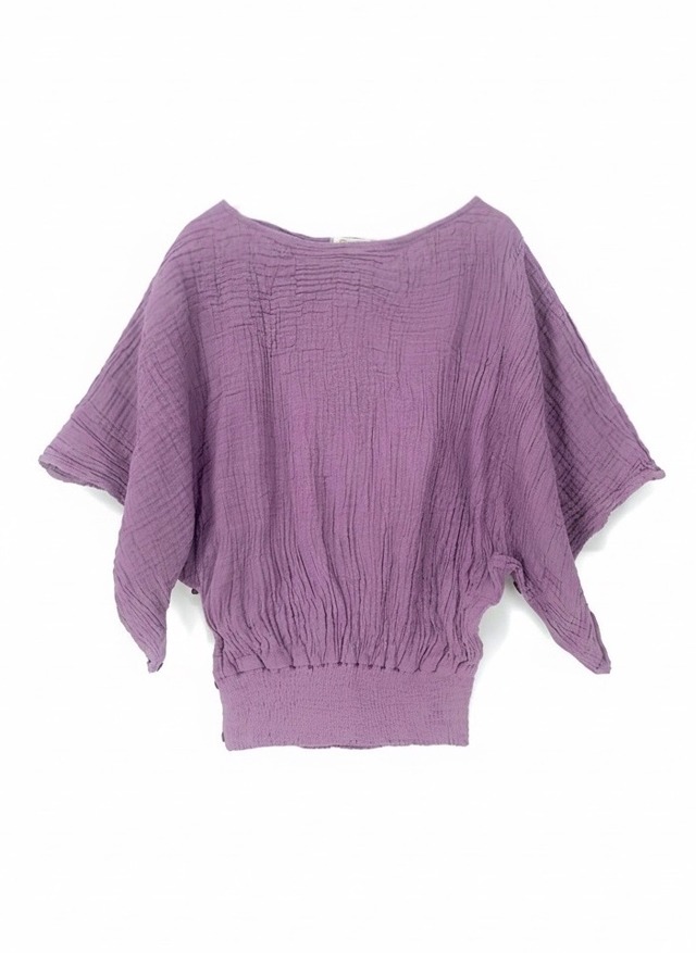 ダブルガーゼ　ボートネックトップ　モーブ