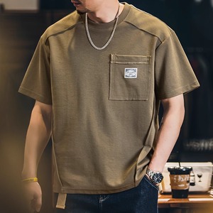 pocket patchwork round-neck t-shirt A1202