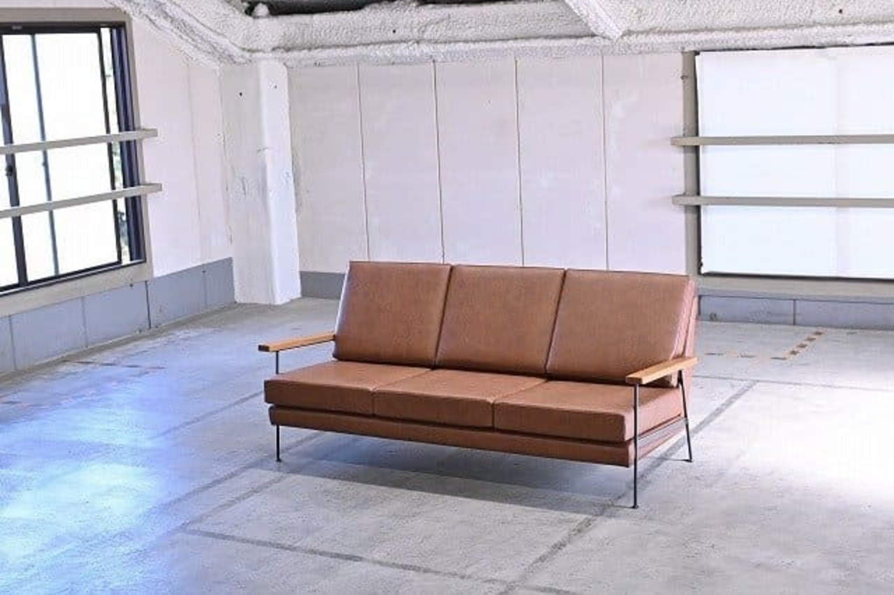 SWITCH/スウィッチ 16万「Cargo Sofa/カーゴソファ」3人掛けソファ ブラウン オーク材 レザー ビンテージ調 無垢材 リビング 3p【中古家具/中古インテリア/USED家具ユーズド家具/リサイクル】