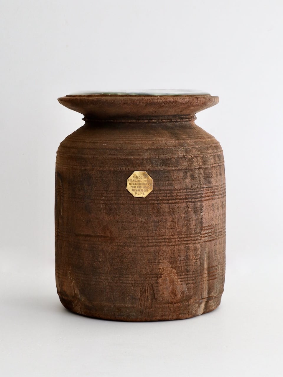 ヴィンテージ ウッドポット 花瓶|Vintage Wooden Pot Vase with Glass Cylinder – PUEBCO