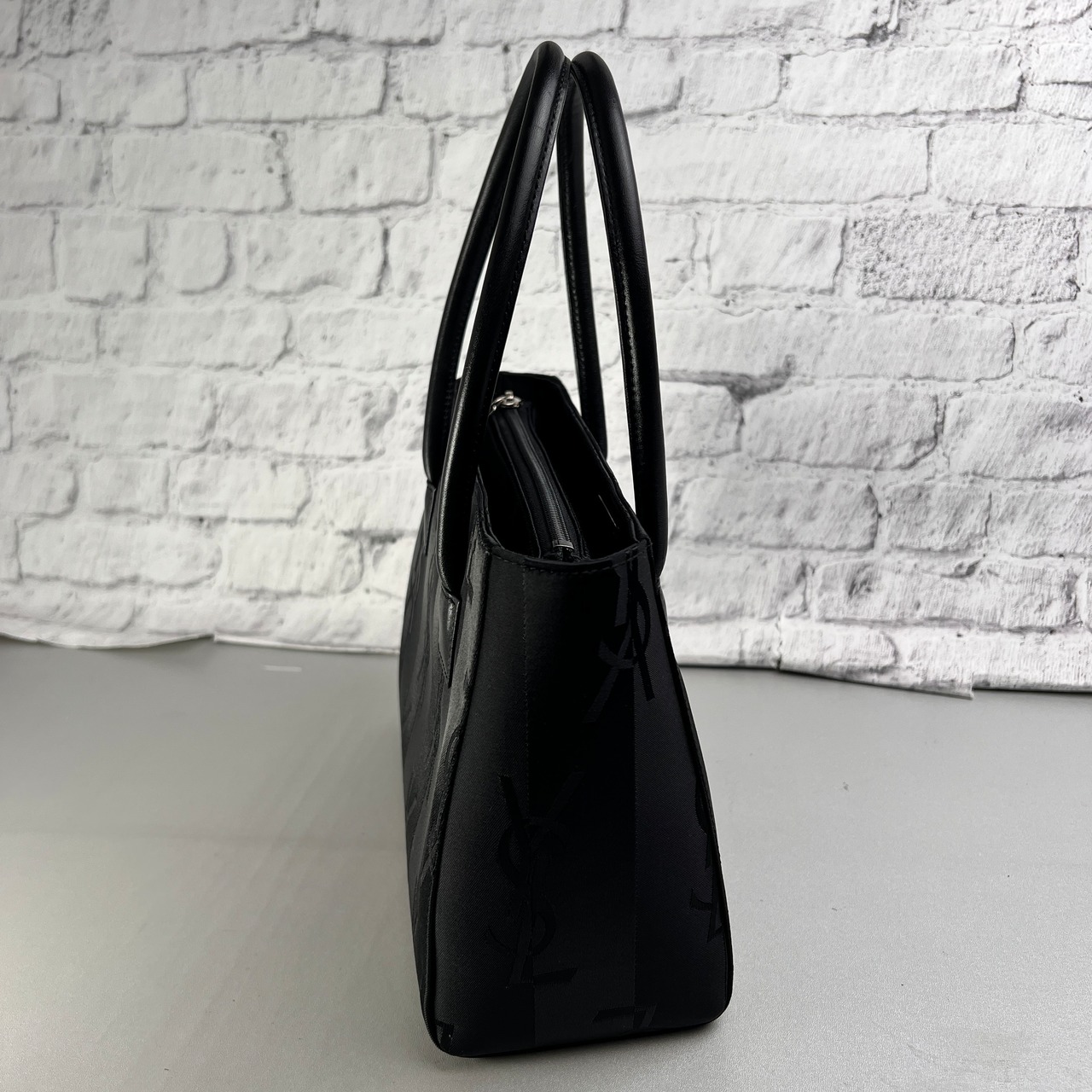 SAINT LAURENT サンローラン YSL 総柄 キャンバス ハンドバッグ 黒 A-13688