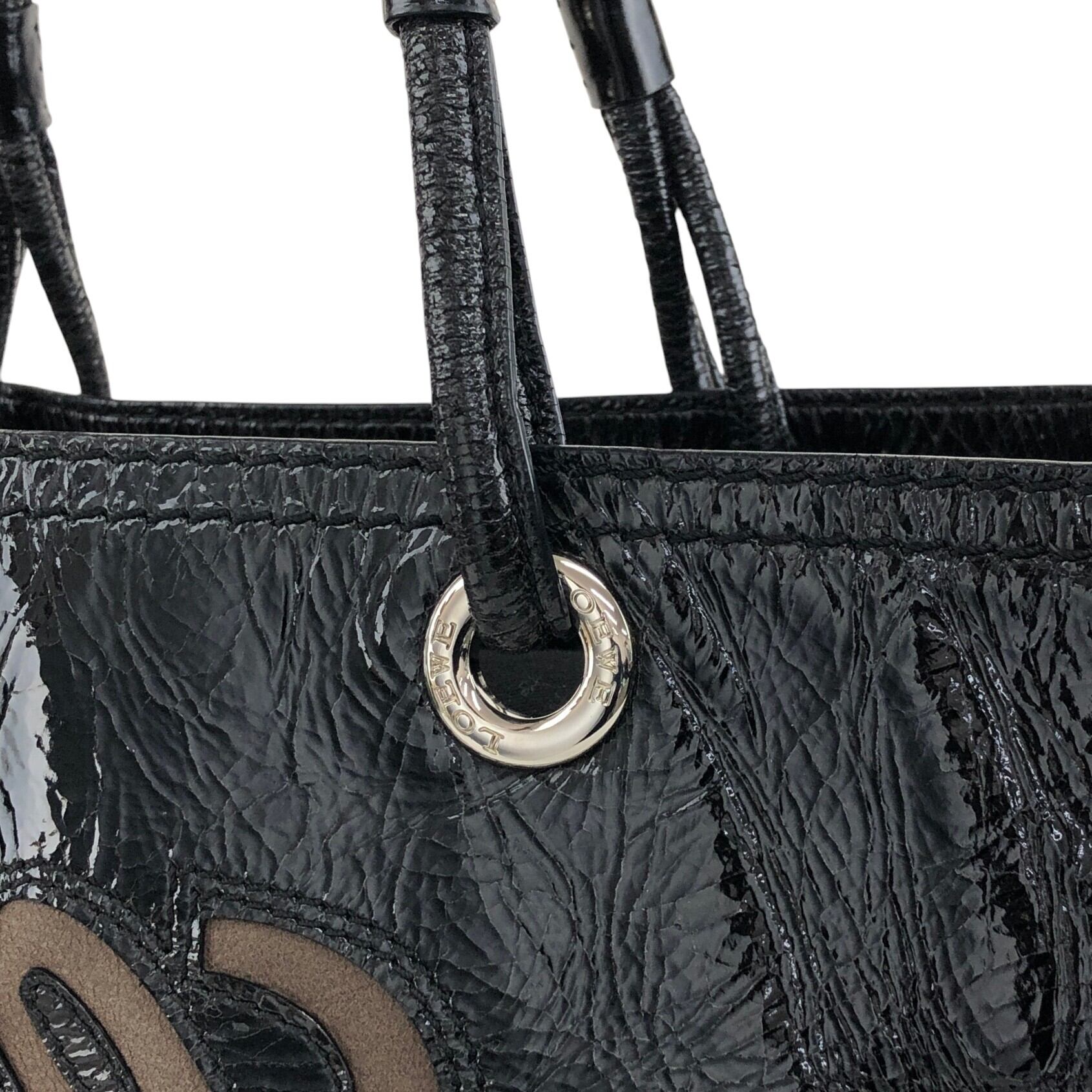 LOEWE ロエベ ハンドバッグ ブラック アナグラム エナメル トート