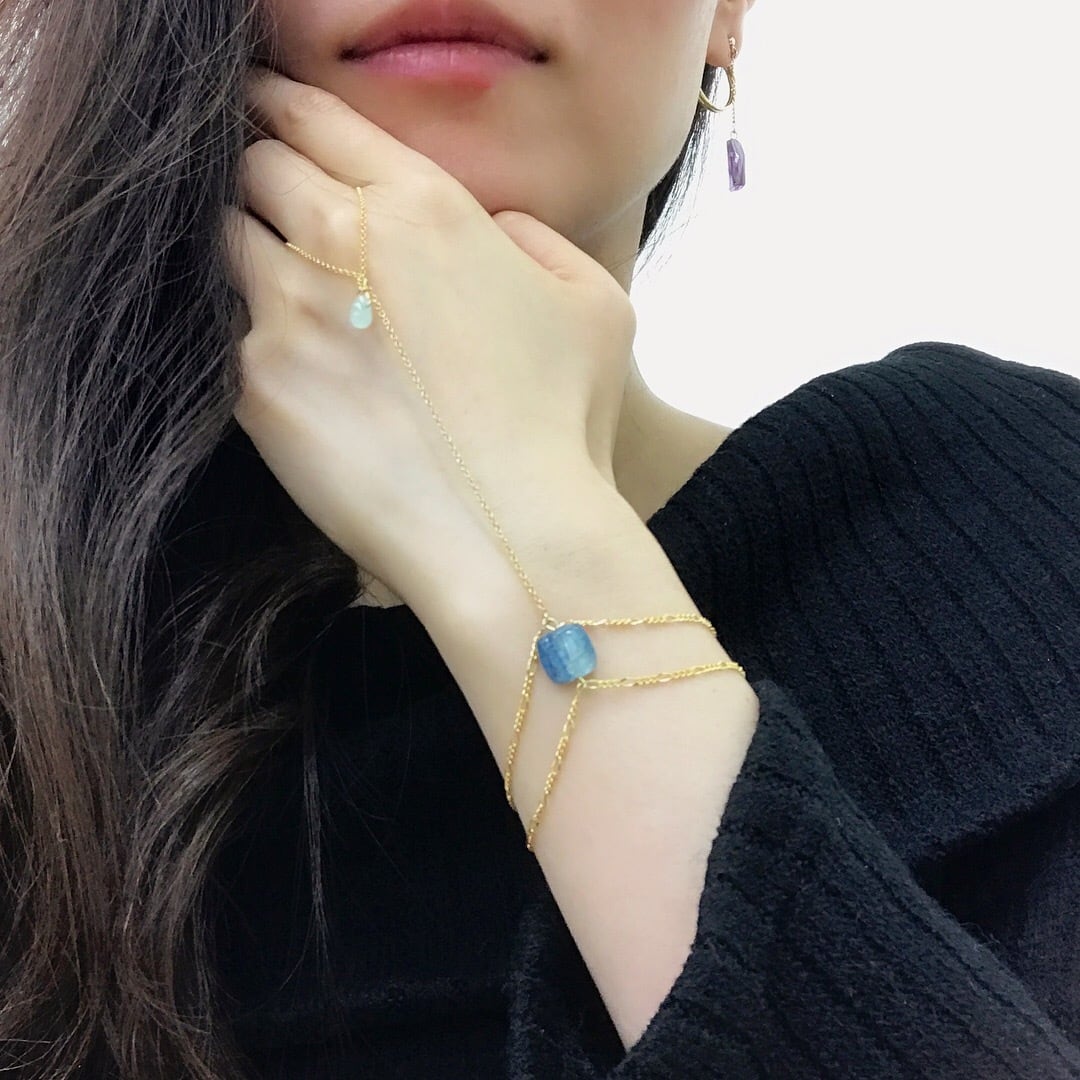 カイヤナイト&アクアマリン フィンガーブレスレット | 天然石