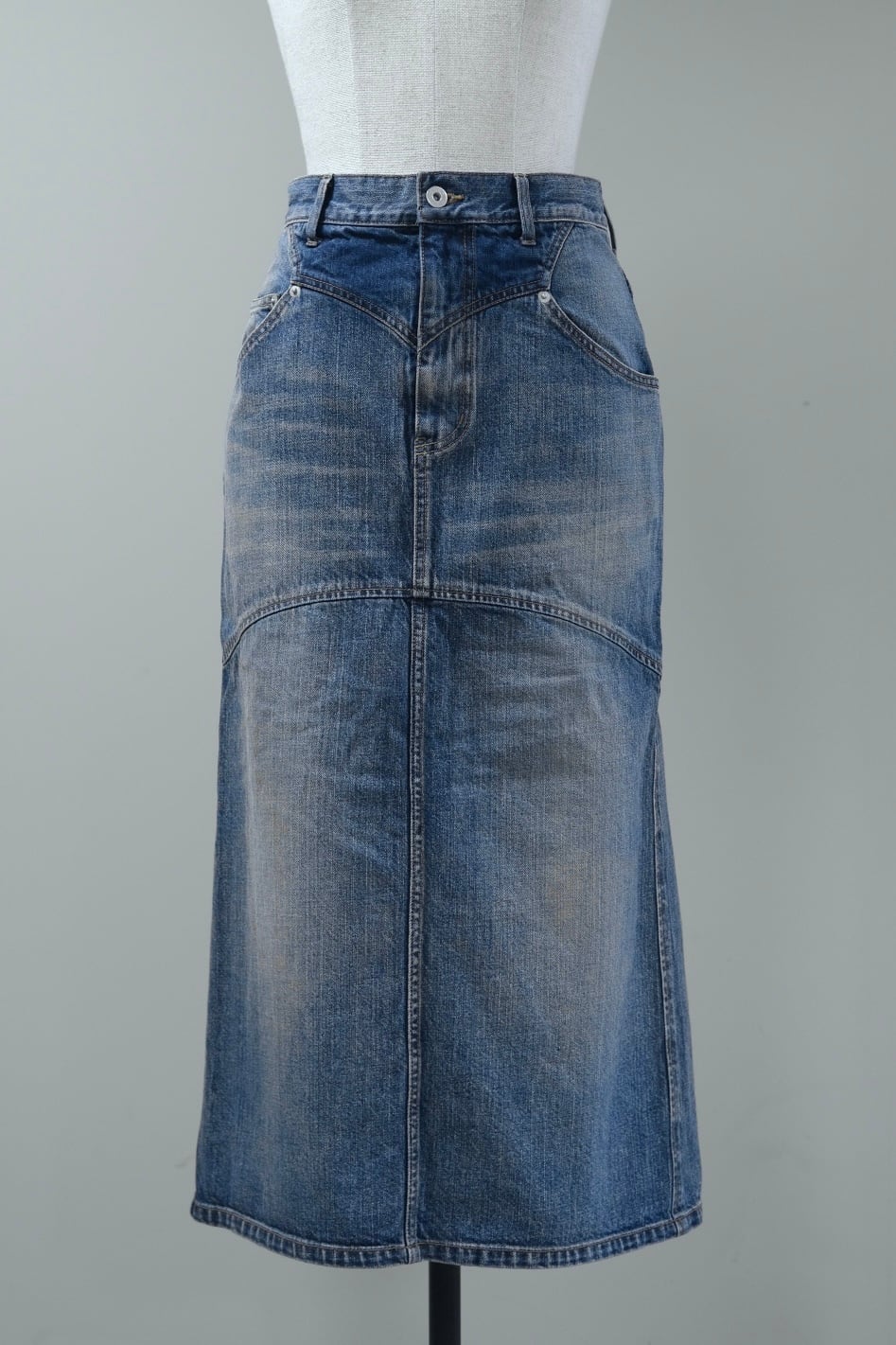 【FETICO】ORGANIC COTTON DENIM BACK-FLARE SKIRT - indigo -