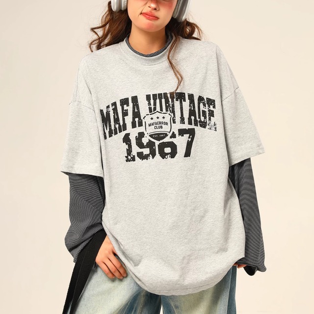 faded logo layered long tee　フェードロゴレイヤードロングティー　J2175