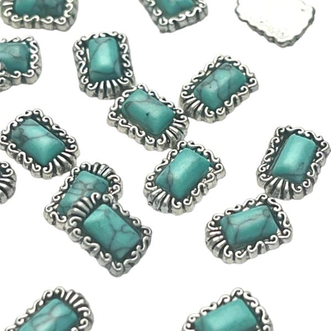 【2個】スクエアターコイズネイル/スタッド/パーツ/