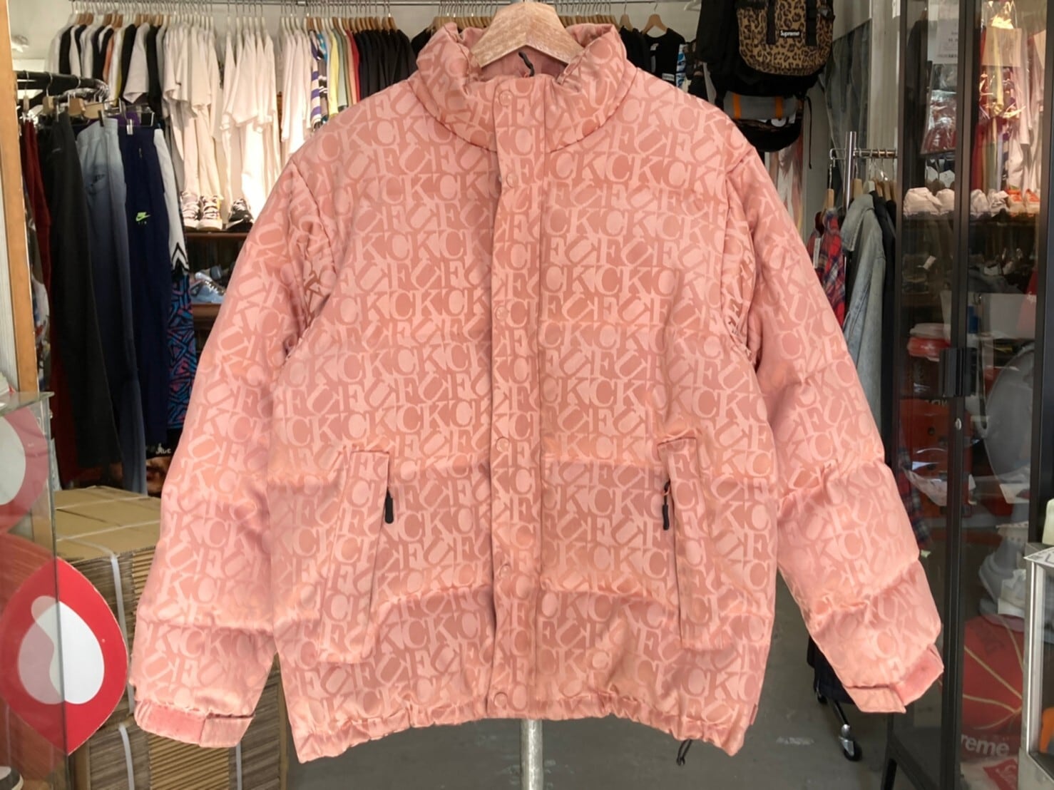 Supreme FUCK JACQUARD PUFFY JACKET PINK SMALL 21764 | BRAND BUYERS 