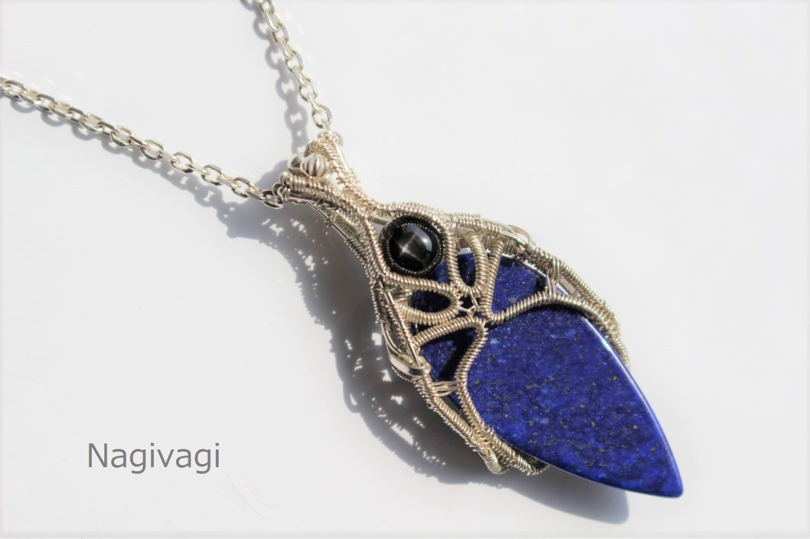 Lapis lazuli & Blackstar silver925 wirewrapping pendant