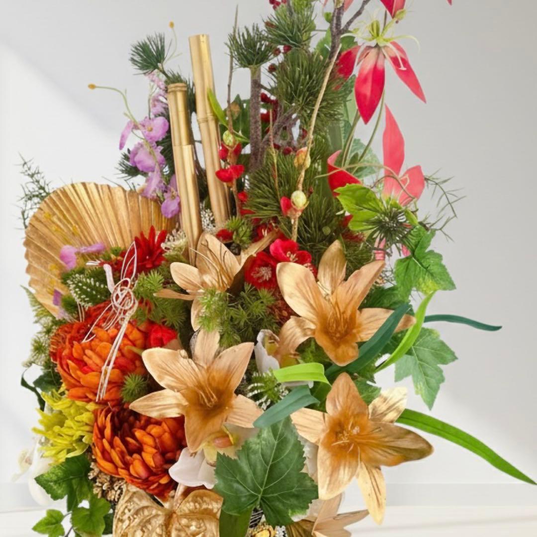 特大サイズ 正月アレンジメント】 扇と松が描く迎春の華｜和モダン