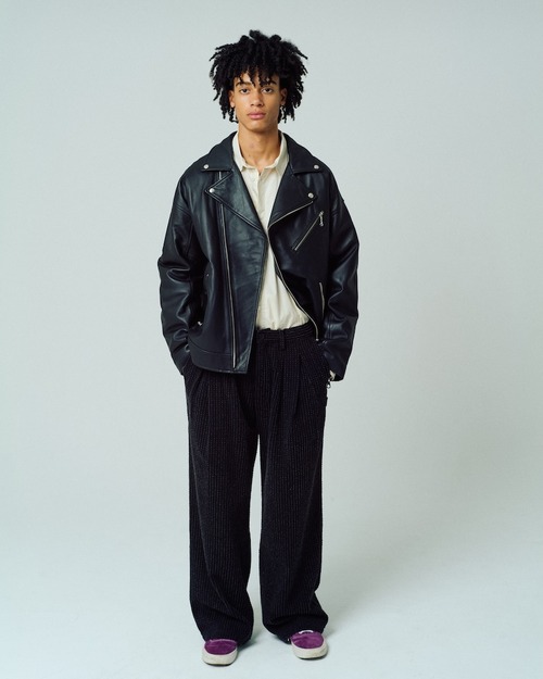 ADAM PATEK needlestripe denim wide pants (BLK) AP2528014