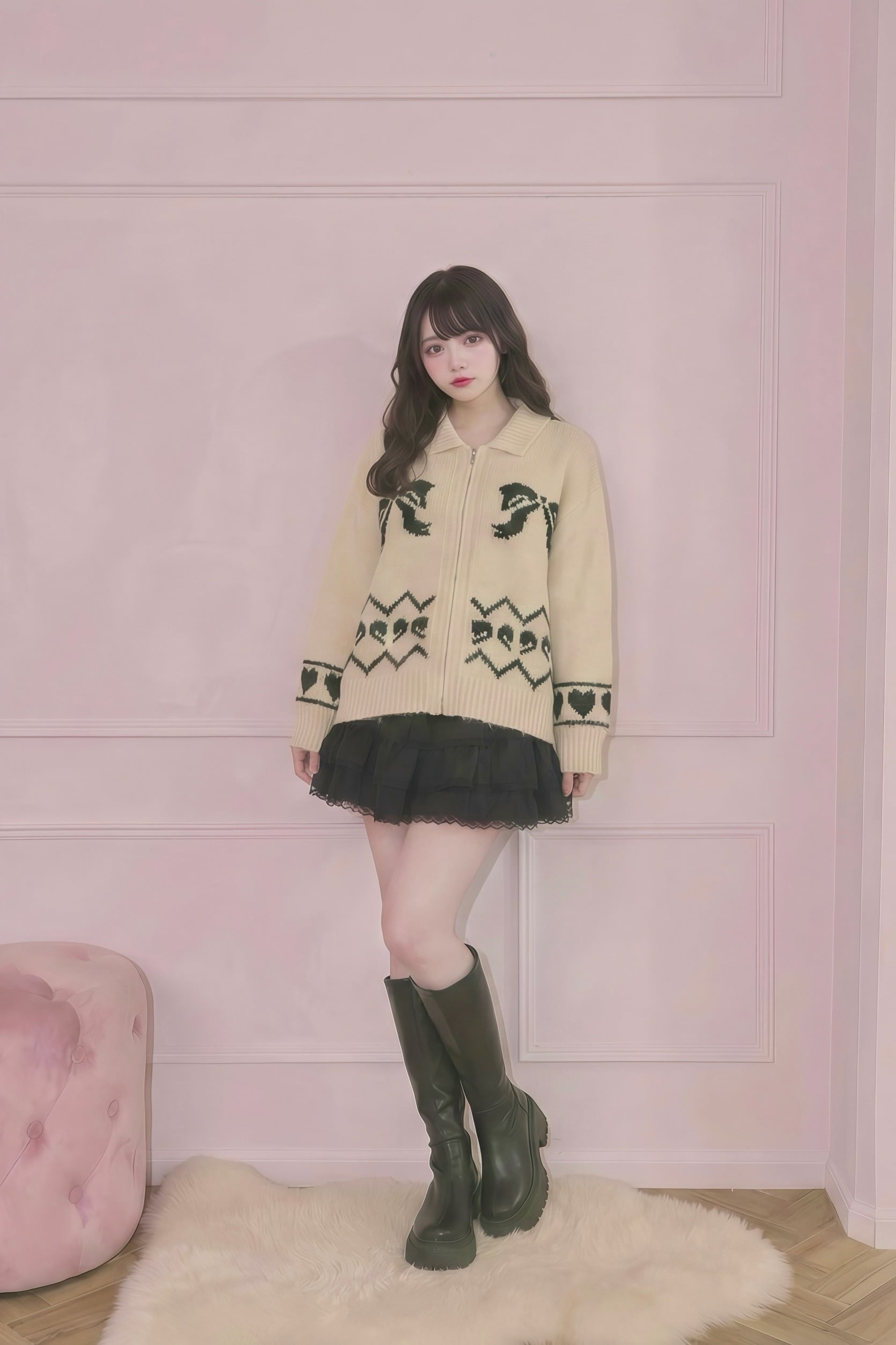 lovely ribbon zip knit