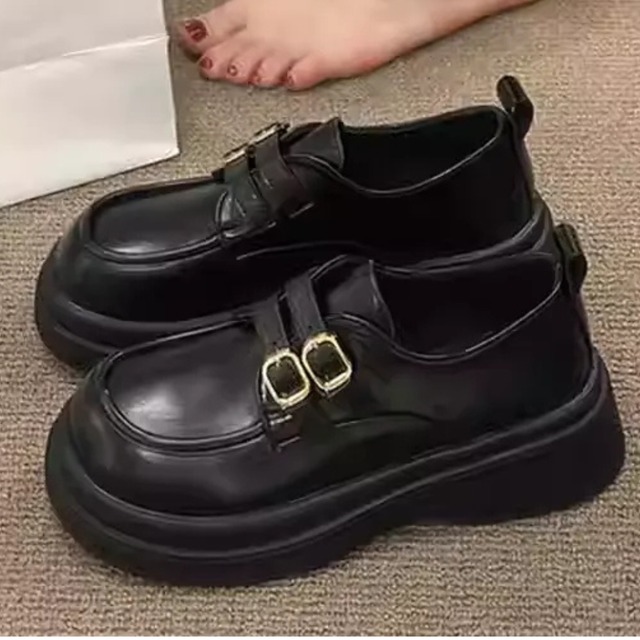 British Style Leather Shoes – New Vintage Round-Toe Loafers with Thick Soles (CF027)