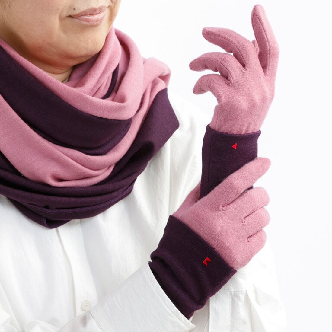 お得セット ローズピンク パープル コーデ レディース3点セット ロングマフラーと手袋にリストマフラーをプラス 佩 ハク Hac オンラインショップ