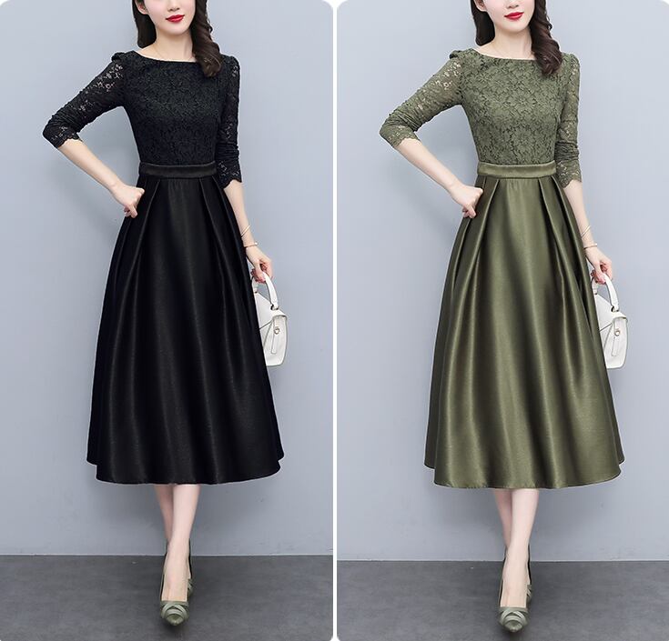 ドレス ロングドレス Aラインドレス ロング ロング丈 袖あり 長袖 Aライン レース エレガント きれいめ ナチュラル 大人 上品 おしゃれ お洒落 レトロ 主役級 無地 30代 レディース 女性用 パーティー イベント ファッション コーデ スタイル 春 二次会 2次会 披露宴 お呼ばれ パーティー パーティ 謝恩会 発表会 サイズ S M L XL 2XL 3XL 黒 ブラック 緑 グリーン