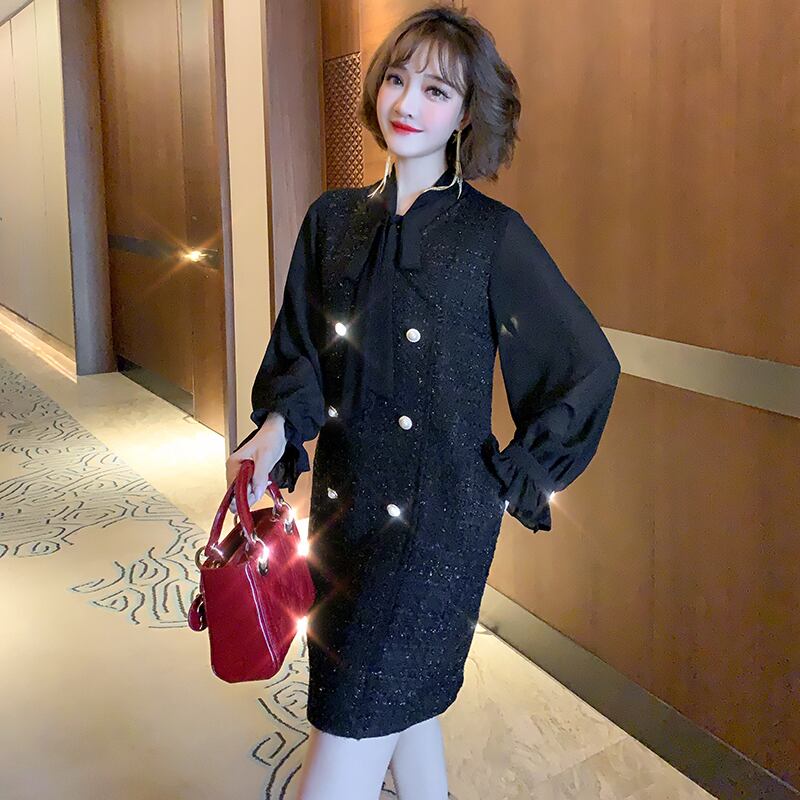 リボンスリーブツィードドレス オータム 秋物 MIUCO75853696723