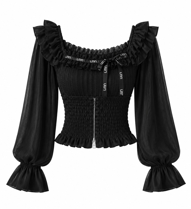 Lmn ribbon shirring blouse【ブラック】