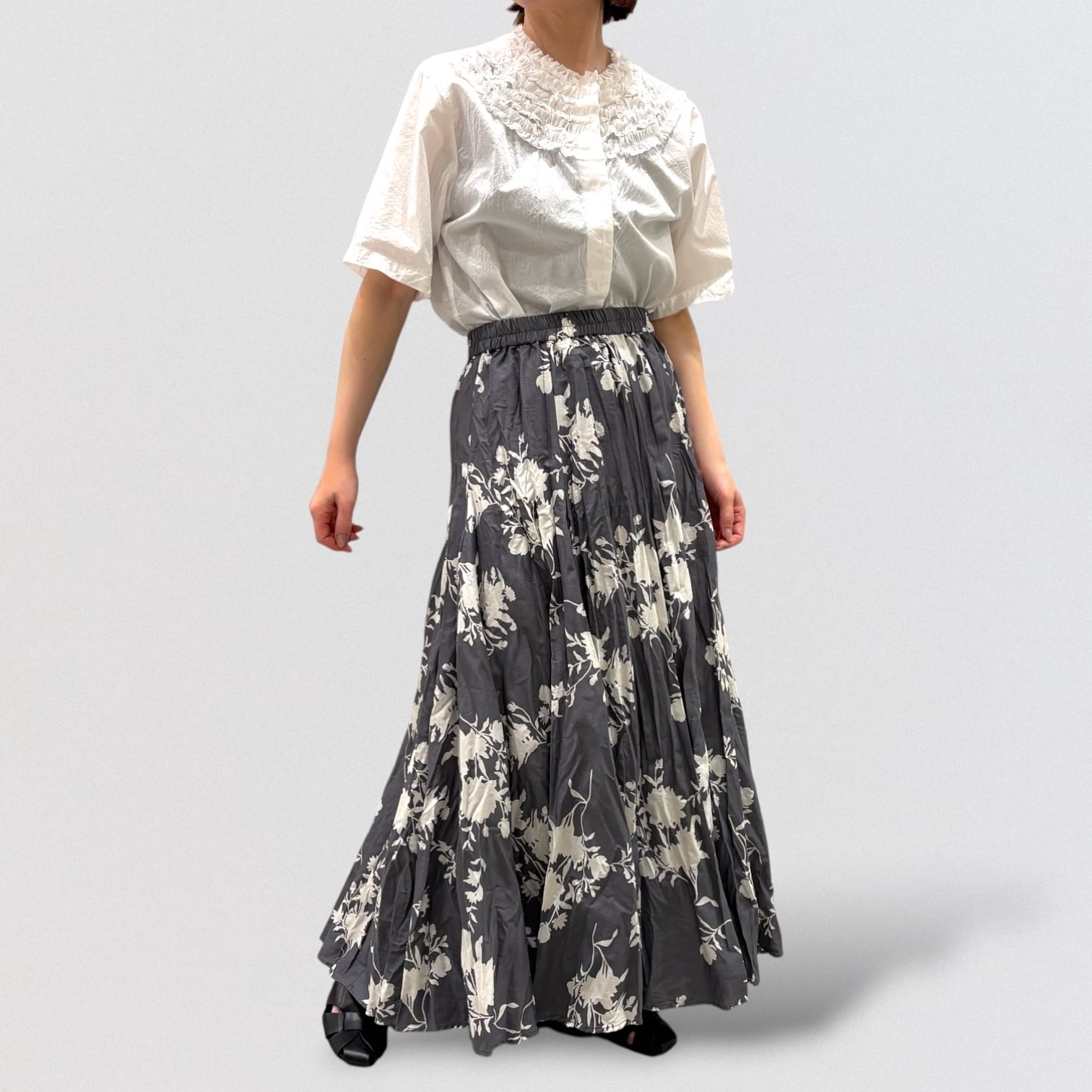 mizuiro ind flower print volume flare skirt | CoCo Cuore