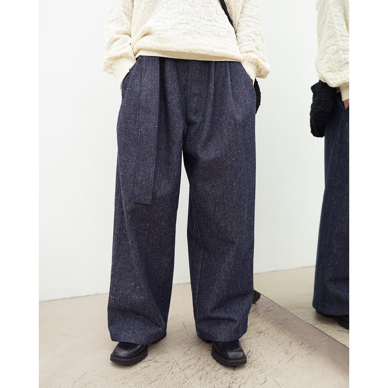 Blanc YM] (ブランワイエム) BL-25S-SDWP Silk Denim Wide Pants (Navy